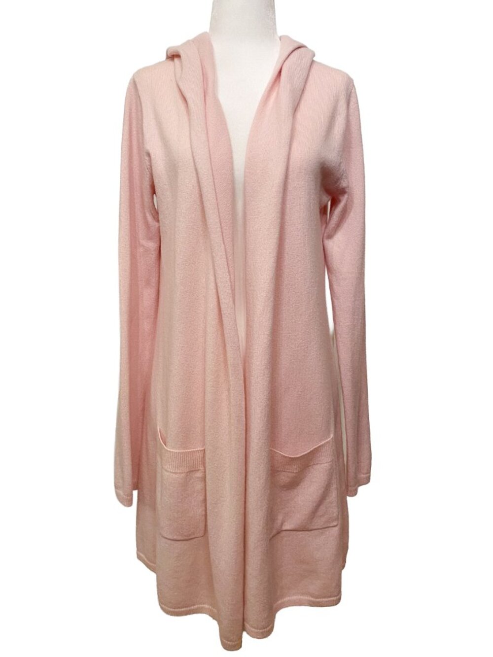 Pure Amici Cashmere Pink Open Front Cardigan Sweater Quiet Luxury Minimalist